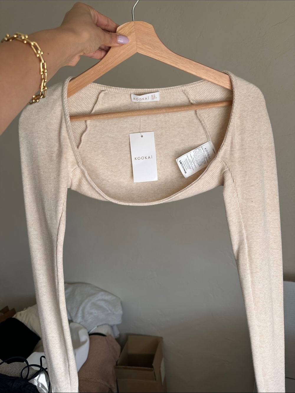 Kookai Neutral Beige Fitted Long Sleeves